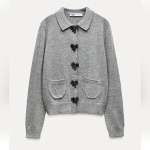 NWT) Zara wool blend bow shaped knit cardigan M